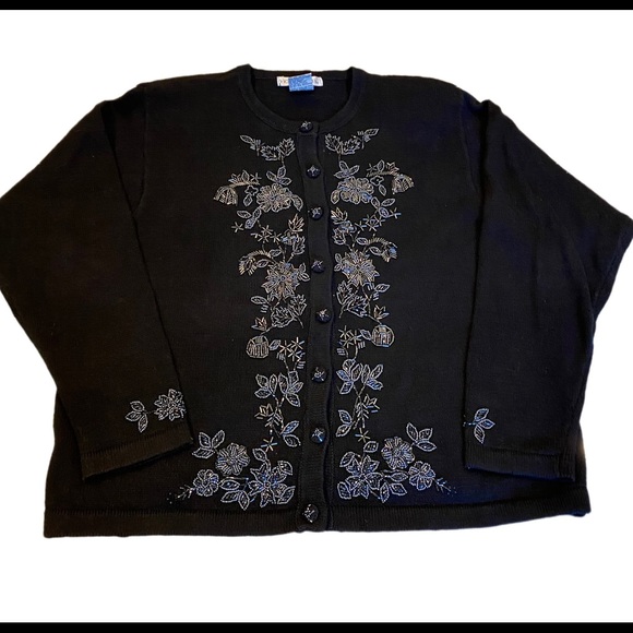 Victoria Jones Vintage Black Beaded Cardigan Sweater Large - Picture 2 of 16
